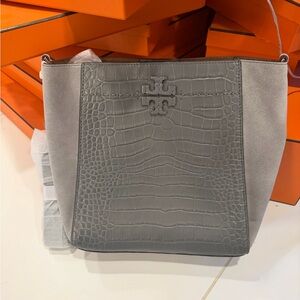 Tory Burch Charcoal Croc-Embossed Hobo Bag